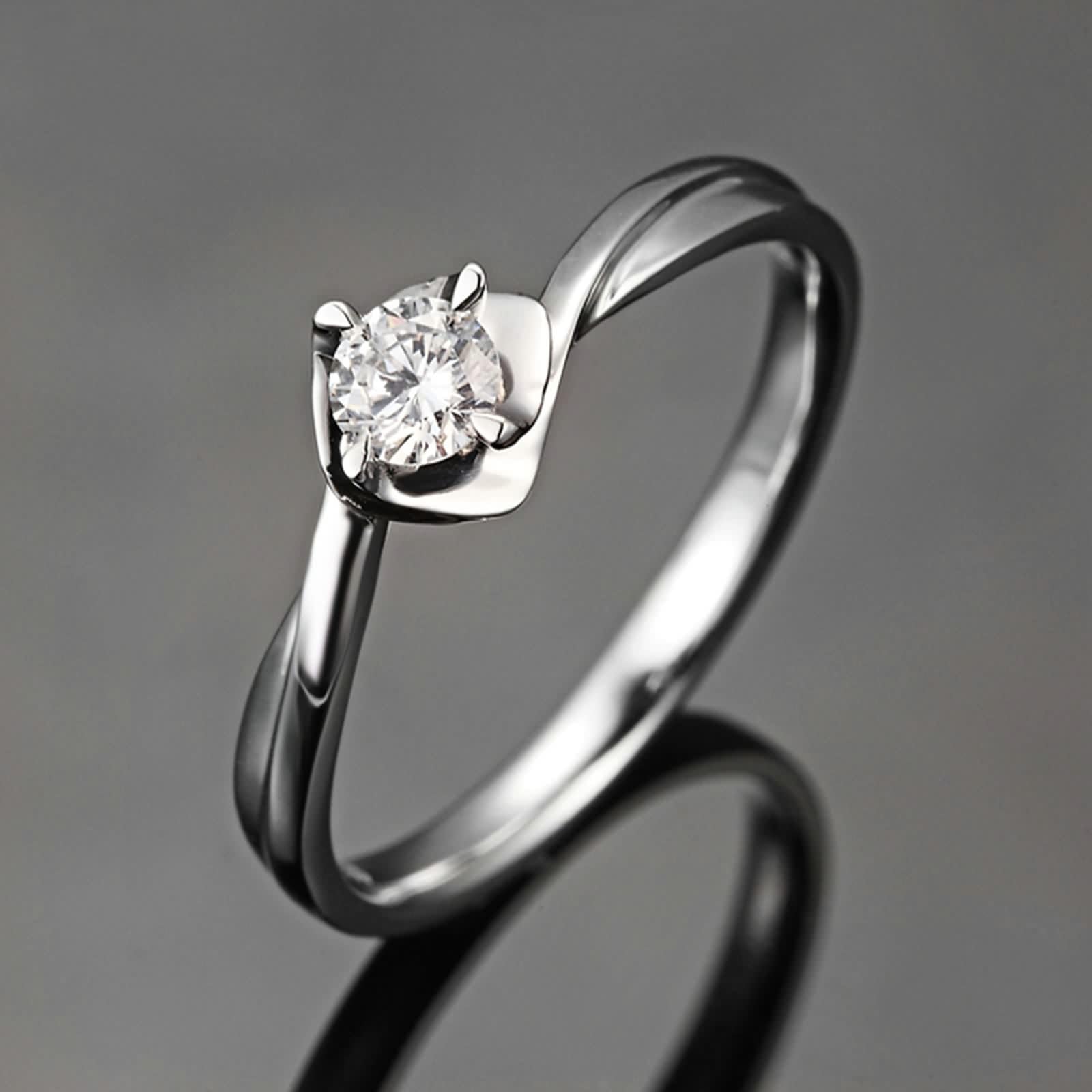 Anillo de Compromiso Mujer con Diamante, Anillos Compromiso Oro Blanco 18K 0.17Ct Blanco Forma Redonda Brillante Por Promesa de Boda