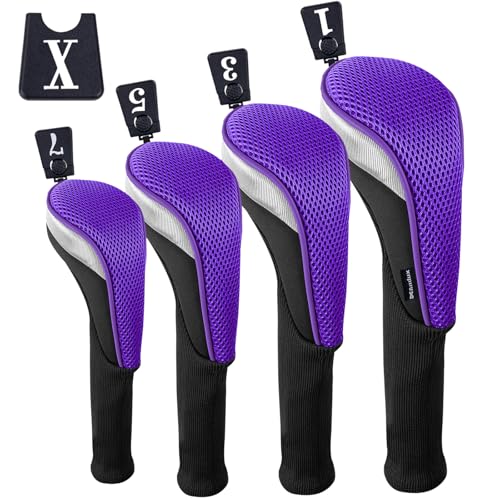 Andux 4pcs/Set Mesh Golf 460cc Driver Fairway Wood Club Head Covers Long Neck with No. Tags