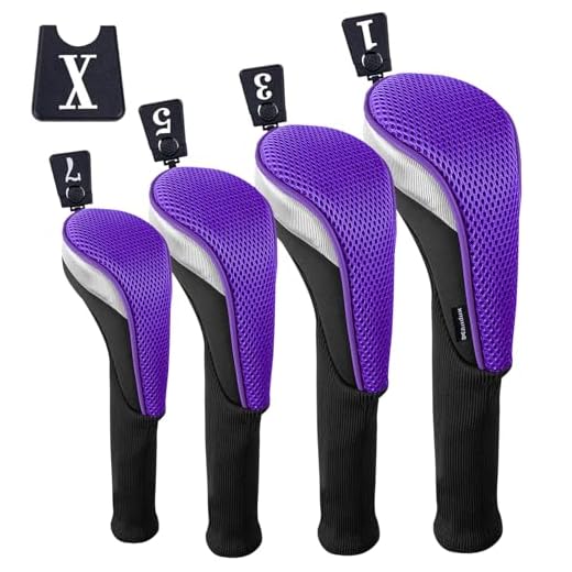 Andux 4pcs/Set Golf Wood Club Head Covers 460cc Driver with Long Neck Purple