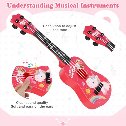 JurciCat 42cm Kindergitarre Mit 4 verstellbaren Saiten Ukulele Gitarre Spielzeug für Kleinkinder Anfänger Jungen Mädchen