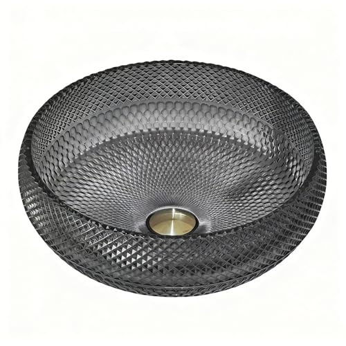 ZYCDP Lavabo Baño Cristal Lavabo Vidrio Redondo 420 X 420 X 200 mm Sin Orificio Para Grifo Gris