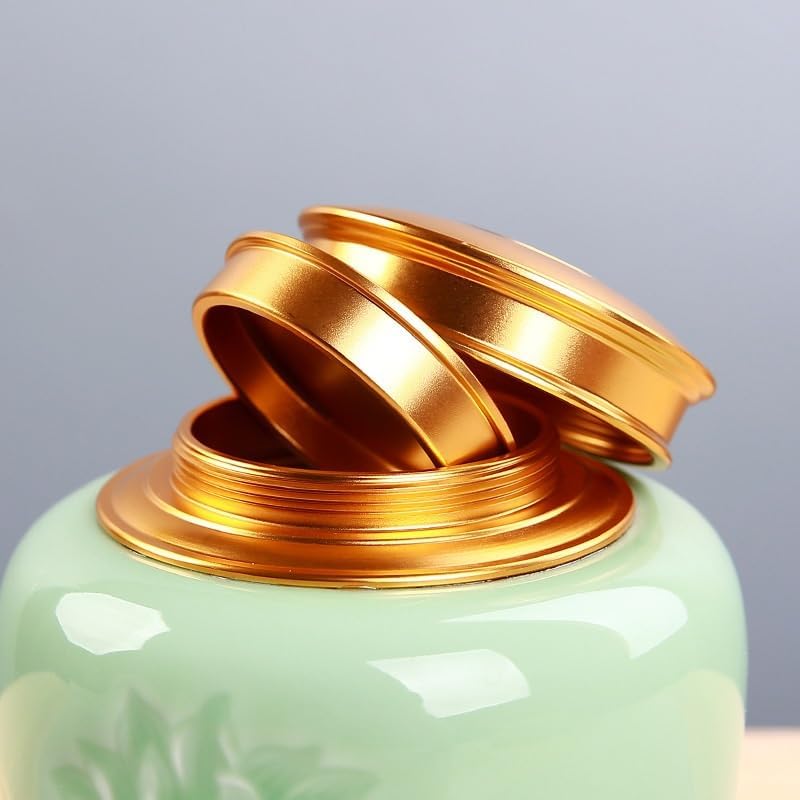 SONGCHAO Sugar Jar Celadon Tea Can Black Green Sealed Jar Storage Medicine Bottle Ceramic Tea Canister(B)