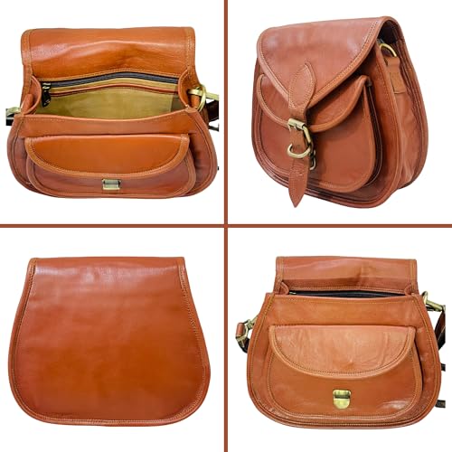 URBAN LEATHER Vintage Brown Genuine Leather Saddle Shoulder Crossbody Bags for Women, Handmade Women's Sling Cross Body Bag Handbags Saddlebag Purses, 10 inch4