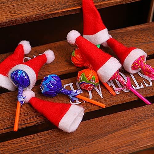 FunMove 30 Picese Mini Christmas Hat DIY Lollipop Candy Cover Hat Red Santa Claus Hat For Xmas Silverware Holders, Candies Covers, Wine Bottle Decor Crafts