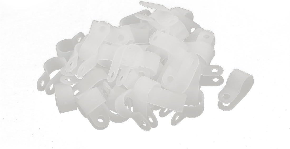 Sourcingmap 50Pcs Nylon R Type 1/2" 13.2mm Cable Cord Wire Clamp Clip Fastener White