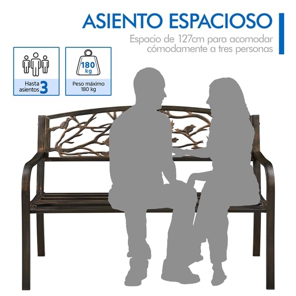 Yaheetech Banco de Jardín de 2-3 Plazas Diseño Parque Clásico Patio Terraza Exterior Asiento Estable 127x52x86 cm Bronce