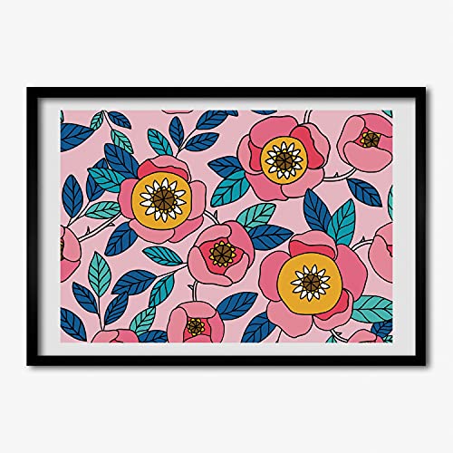 Tableau cadre en bois 70x50 cm avec motif fleurs roses Tulup