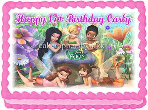 EDIBLE A4 TINKERBELL FAIRIES ICING PERSONALISED CAKE TOPPER