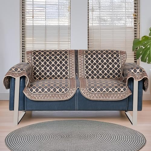 Image of Premium Chenille Woven Anti-Slip 2 Seater Sofa Cover with Arm Rest | L-Shape Sofa Seat Protector for Living Room | Durable & Stylish Slipcover - Dark Grey