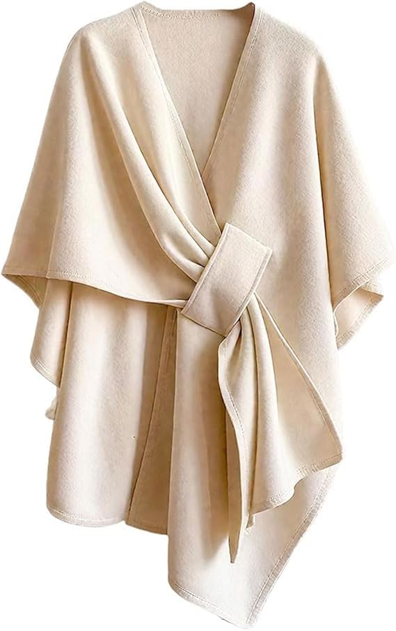 YECDET The Fleece Drape Shawl Women Fall Winter Elegant Knitted Shawl Wrap Soft Open Front Poncho Sweater Cape Scarf Cardigan (Beige)