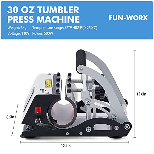 Fun-Worx Tumbler Mug Heat Press Machine 11-30 Oz, Diy Mug Cup Heat Transfer 110V, Sublimation Mug Tumbler Heat Press Machine For 11Oz 15Oz 16Oz 20Oz 30Oz Diy Skinny Tumbler (White) #TOP2