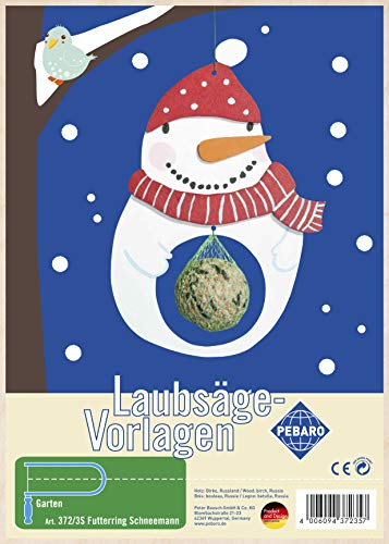Pebaro 372/3S Laubsägevorlage Schneemann Meisenknödelhalter, 3mm Sperrholz DIN A 4, Motiv vorgedruckt, aussägen mit Laubsägebogen, basteln, anmalen, fertig, Basteln mit Holz, Geschenkidee, Garten