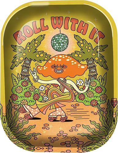 Roll with It Tobacco Rolling Tray - 80's Retro Good Vibes Disco Mushroom Tray- 7