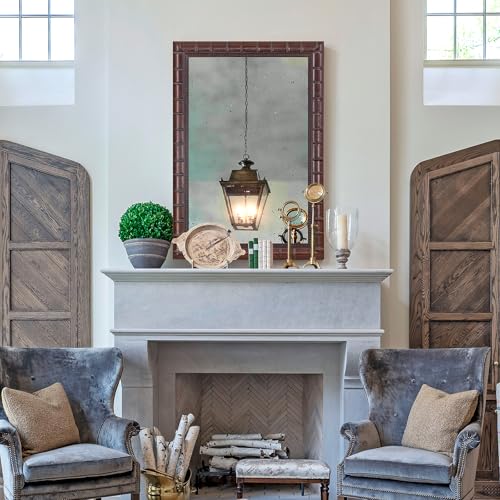 Image of Vintage Bronze Mirror, 39'' x 27'' Solid Wood Mirror Frame with Bamboo-Joint Design, Decorative Wall Mirrors for Living Room, Bathroom, Bedroom, Entryway, Fireplace, Horizontal /Vertical