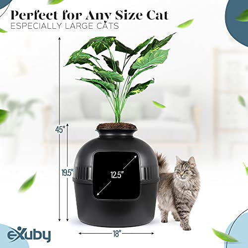 eXuby 2X Black Hidden Planter Litter Box for Cats - Seamless Furniture Design - Includes Charcoal Odor Filter, Moss & Leaves - Easy to Clean - Cat\'s Secret Space Your Guests Won\'t Spot!