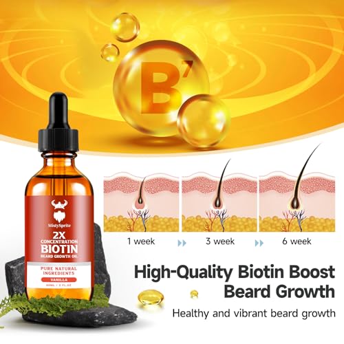 Image of Beard Growth Oil - 2X Concentration Biotin for Men (2 oz) - Natural With Argan, Jojoba and Vitamin, Growth Softener, Moisturizer (Vanilla)