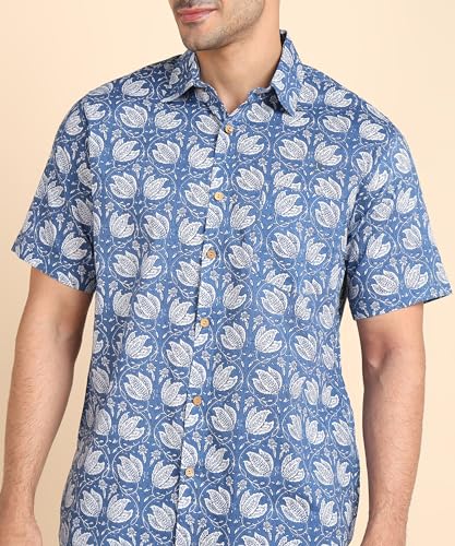 Image of BLOCKS OF INDIA Cotton Hand Block Print Half Sleeves Summer Shirt for Men