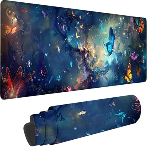 Tapis de Souris Bleu 1200 x 600 x 3 mm Grand Tapis de Souris XXL Gaming, Papillon Mouse Pad à Bords Cousus, Base en Caoutchouc Antidérapante Sous Main Bureau pour Gamer, Ordinateur, PC, Decoration 3-0