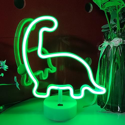 Image of JYWJ Neon Signs with Holder Base,USB or 3-AA Battery Powered Neon Light,LED Desktop Wall Decoration,Various Parties,Decoration of Business Premises (Dinosaur)