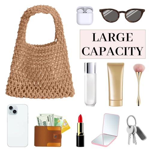 Crochet Beach Bag Shoulder Bag for Women, Cute Purse Tote Handbag for Travel Work Shopping Picnic Vacation Beach Accessories2