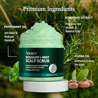 VOERUY Scalp Scrub, Rosemary Scalp Exfoliator Scrub Shampoo, Scalp Treatment with Mint Oil, Hair Treatment to Clarify and Remove Build Up with Silicone Scalp Massager - 300g