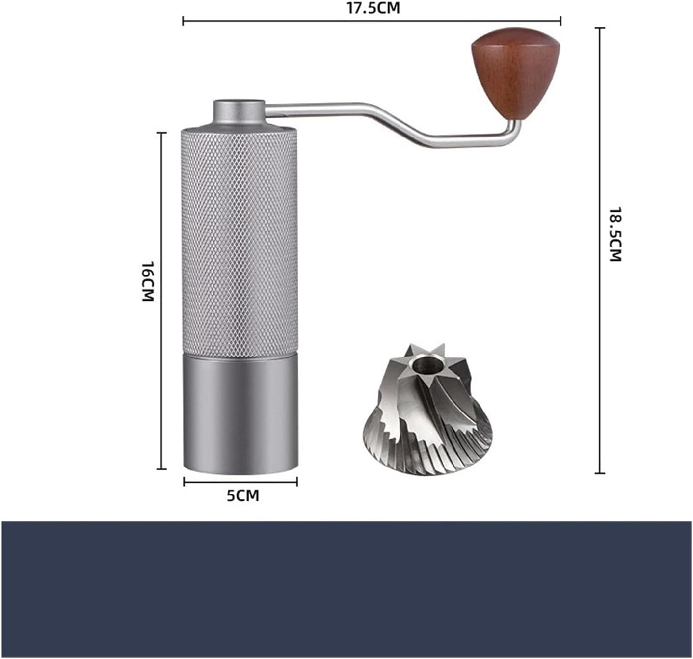 Manual Coffee Grinder Stainless Steel Conical Burr Adjustable Setting Portable Hand(Grey with 7Core)