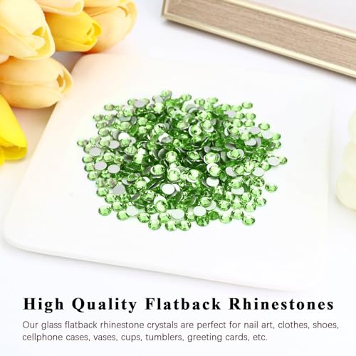 Image of 288PCS SS34 Crystal Glass Flatback Rhinestones, Round Flat Back Crystal Gems for Nail Art and Craft Clothes, Glue Fix Diamond Stones Light Green (7.1-7.3mm)