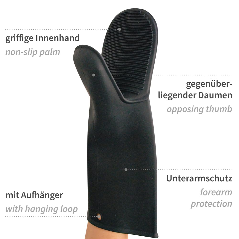 FRANZ MENSCH 6 Stück Hygostar Ofenhandschuhe Shark Black | Silikon, schwarz, L: 30cm, Einheitsgröße, Karton, Ofenhandschuhe, Gastronomiehandschuhe, Küchehandschuhe,Silikonhandschuhe, Backhandschuhe