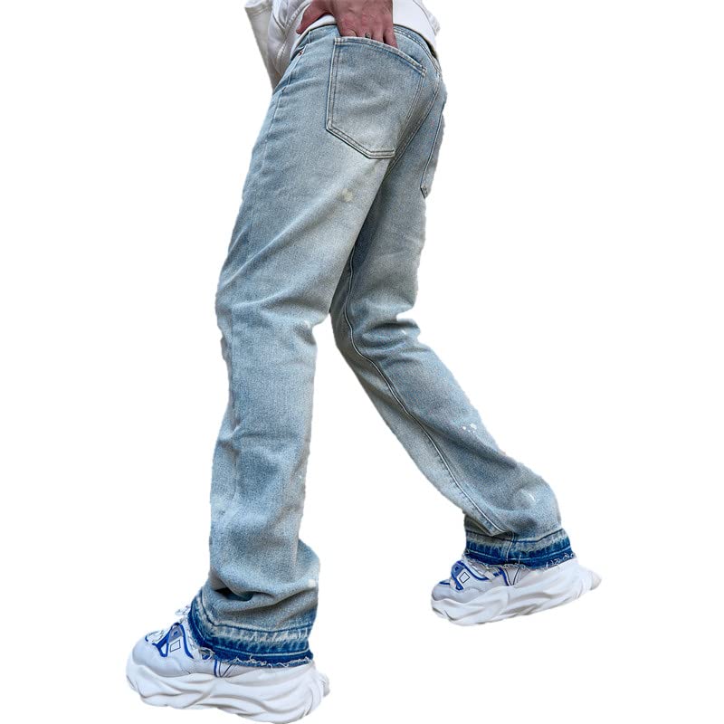 WEIBUMAOYI Pantaloni larghi da uomo Jeans da uomo vestibilità rilassata Jeans da uomo lavati Oversize gamba dritta da carpentiere Jean, Blueplain001, 46