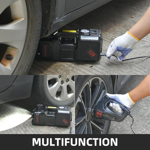 Image of Electric Car Jack kit 5 Ton 12V Electric Floor Jack Lift for Vehicle, Electric Hydraulic Jack Auto Repair Tool Set with Built-in Inflator and Impact Wrench for SUV Sedan Truck Tire Change