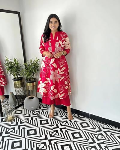 Image of GoSriKi Women's Rayon Viscose Straight Printed Kurta with Palazzo