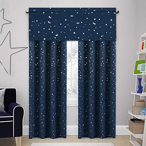 H.versailtex Blackout Curtain Valances For Kitchen Window/Living Room/Bathroom Privacy Added Rod Pocket Home Decoration Winow Valance, 52" W X 18" L, Glitter Stars In Navy Base #TOP3