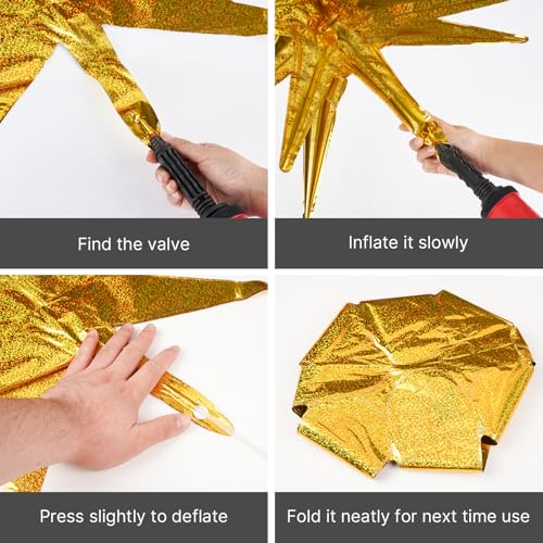 Image of PartyWoo Gold Star Foil Balloons 6pcs 22 Inch Spike Explosion Mylar Balloons for Graduation Birthday Baby Shower Engagement Wedding Anniversary Bridal Shower Bachelorette Retirement Party Decorations