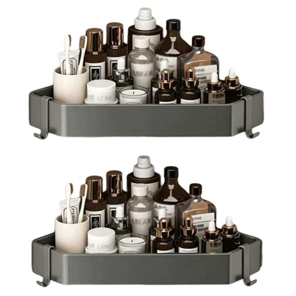 Duschablage Ohne Bohren Rostfreie Aluminium, Shampoo Halterung für Dusche, Platzsparender Wandorganizer Duschregal Eckablage für Kosmetik Pflegemittel,Grau,2Stufe