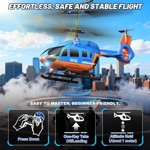 VATOS RC-Helikopter für Kinder, 2,4-G Ferngesteuerter Hubschrauber mit LED-Licht, Höhenhaltung, EIN-Tasten-Start, 3,5-Kanal Rettungs Flugzeug für den Innenbereich Spielzeug für Kinder/Anfänger ab 10+