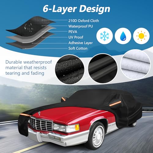Image of Car Cover for Cadillac Deville 1985-1993 Sedan 4 Door Waterproof | All Weather Full Car Cover with Door Zipper Car Covers for Automobiles for Sun Rain Snow Protection