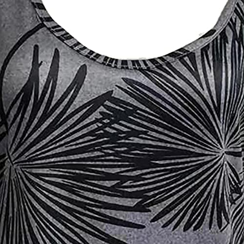 Janepam Womens Tank Tops Summer Leaves Pattern Print Sleeveless Loose Crew Neck Tee Shirt Plus Size Camisole Blouse(A Dark Blue,4XL)