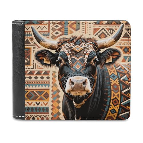 VstaDank Aztec Ethnic Tribal Cow Print Leather Wallet Fashion Credit Card Holder Slim Minimalist Front Pocket Soft Bifold Stylish Wallet