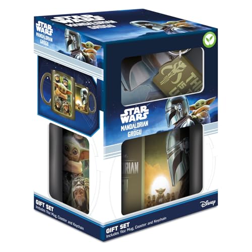Mandalorian Grogu Gift Set Mug Coaster Keychain Official Licensed Star Wars Set Coffee Mug Accessories Bundle Fan Gift