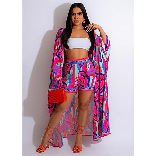 QegarTop Kimono Shorts Set for Women Two Piece Summer Vacation Outfits Flowy Beach Cover up Duster4