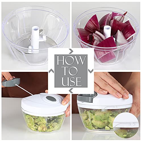 Image of Ourokhome Manual Food Processor Vegetable Chopper, Portable Hand Pull String Garlic Mincer Onion Cutter for Veggies, Ginger, Fruits, Nuts, Herbs, etc., 500ml, White