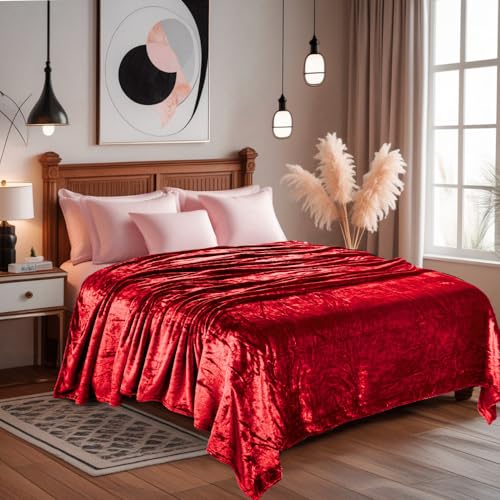 Image of ABRAZO AC Blanket | 300 GSM Lightweight Super Soft Cozy for Bed, Sofa, Couch, Travel & AC Room | Double Bed 220x240 cm | Solid Color | Breathable All-Season Comfort (Red)
