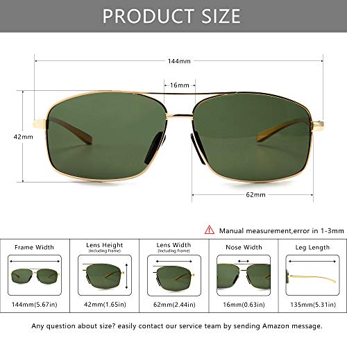 Sungait Ultra Lightweight Rectangular Polarized Sunglasses Uv400 Protection (Gold Frame Green Lens, 62) Metal Frame 2458 Jkmlv #TOP4