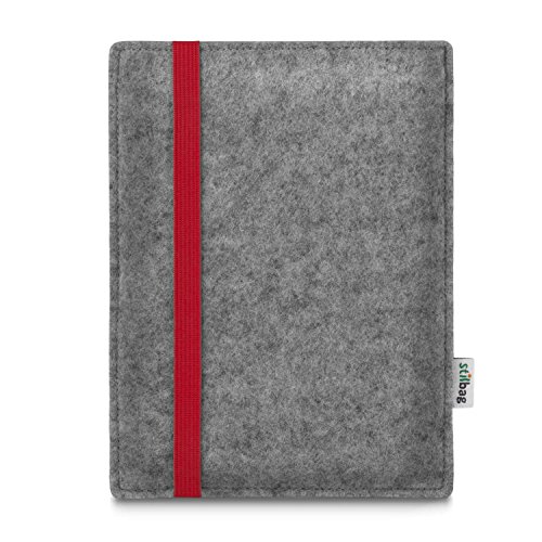 stilbag Lettore e Tasche Leon per Amazon Kindle Paperwhite (7ª Generazione) in Feltro di Lana, Grigio Chiaro – Gomma Nastro Rosso