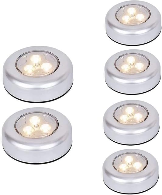 6 Pack Ilyever LED Battery-Powered Wireless Night Light Stick Tap Touch Lamp Stick-on Push Light for Closets, Cabinets, Counters, or Utility Rooms,Cordless Touch Light,Warm