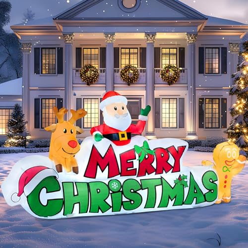 Jumbo 9.5 FT Merry Christmas Inflatable: Santa, Reindeer & Gingerman