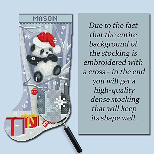 Cross Stitch Kits For Adults, Stamped Personalized Christmas Stockings, Cute Xmas Panda, Needlepoint Counted Easy Simple Cross-Stitch Patterns For Beginners, Embroidery Kit For Holiday Home Decor Diy #TOP7