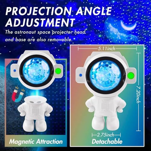 Image of One94Store Astronaut Star Projector Light with 2x4W LED Power, 180 Wide-Angle Projection of Moon, Stars & Clouds, Bluetooth, Voice Activated & Flash Music Modes, Remote with 16.4ft Range, USB Powered