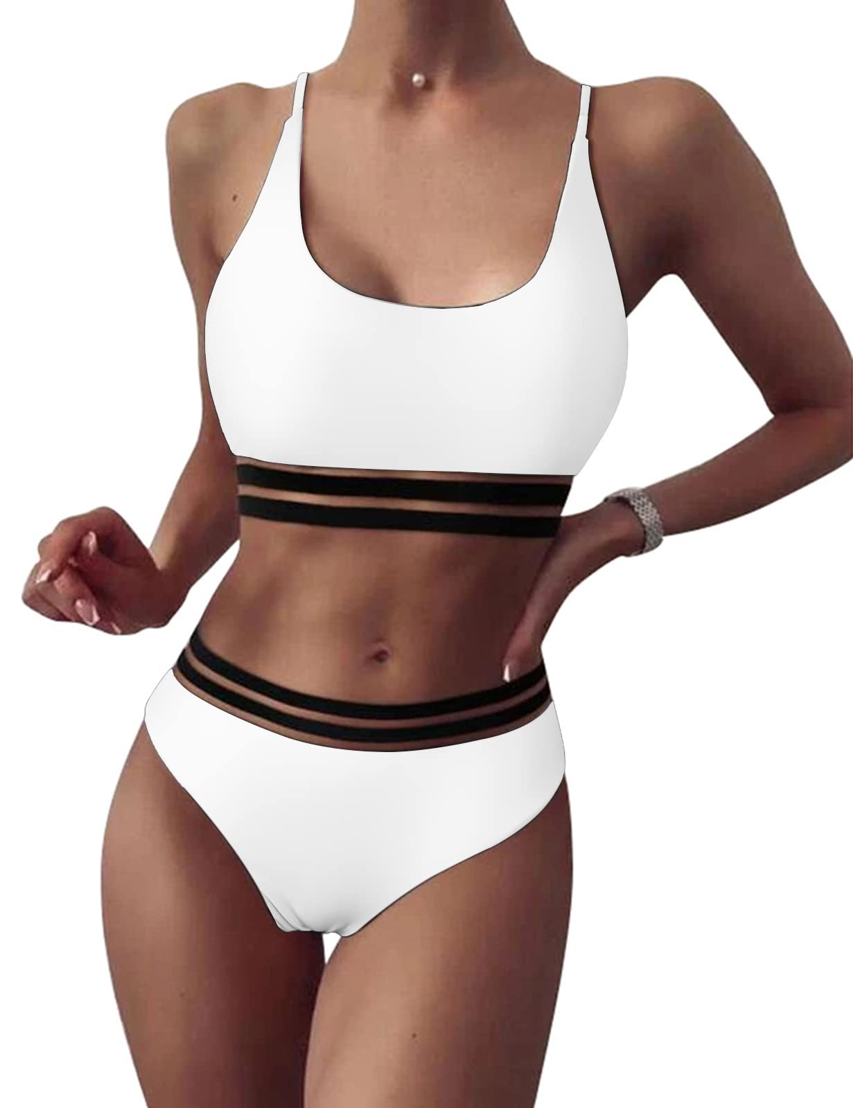 heekpek Bikinis Mujer Sexy Bikini Brasileño Malla Rayas Conjunto Bikini Mujer U Escote Bandeau Bañador Ropa de Playa Traje de Baño Bikini Sets