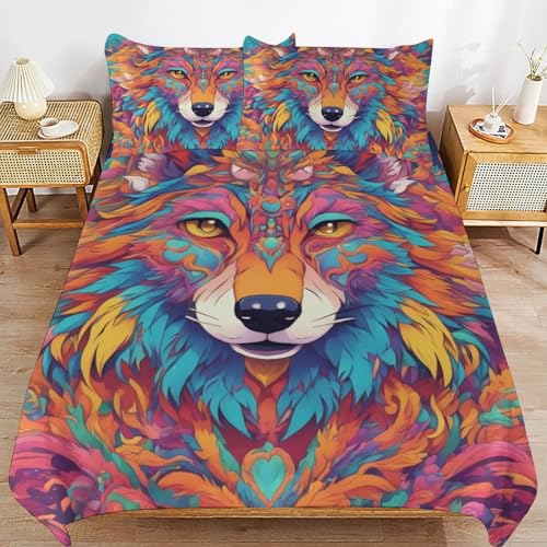 ZGDPBYF Conjunto de capa de edredom com estampa de animais selvagens, lobo psicodélico, penas psicod